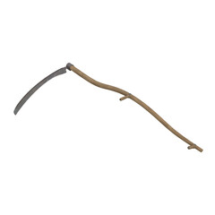 Old Scythe, 3d illustration isolated on white background