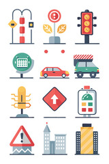 Fototapeta premium Street signs and urban elements flat style illustration