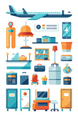 Flat Illustration of Travel and Airport Objects