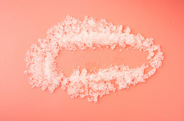 Dead sea salt pile, white crystals for body spa, sodium chloride similar to crushed ice, spa scrub