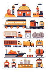 Stylized Cityscape Illustration with Infrastructure, Transport, and Industry © Xihan