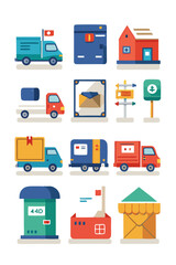 Delivery, Postal, and Shipping Vector Illustration Set