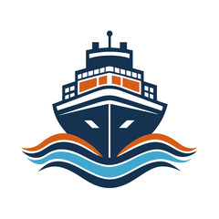 Cruise Ship Logo on Ocean Waves Illustration Design