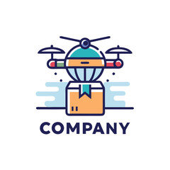 Delivery drone with package logo design illustration