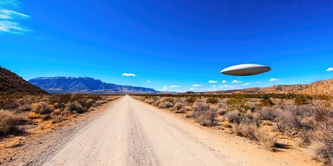 area 51 concept with a UFO flying saucer over the Nevada desert in southwestern united states north america