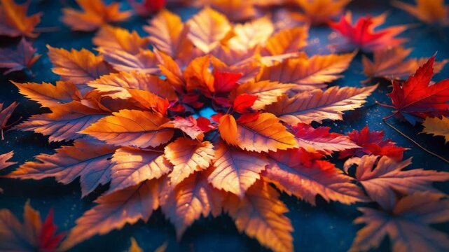 Mandala of autumn leaves set against a backdrop