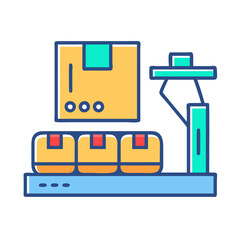 Automated package sorting with conveyor and robotic arm illustration