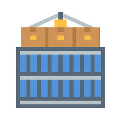 Crane Lifting Boxes onto a Blue Shipping Container