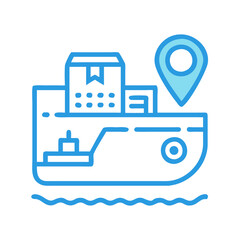 Shipping Vessel with Location Icon and Cargo Boxes
