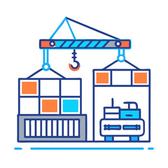 Colorful Container Crane Loading Cargo Machine Icon Illustration