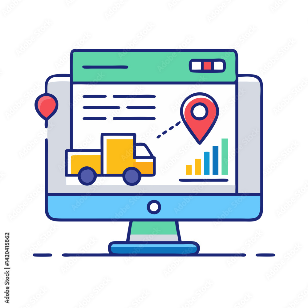 Poster delivery tracking on computer screen with map pointer