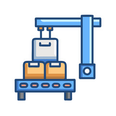 Automated conveyor belt with packages and robotic arm