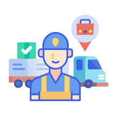 Delivery person with truck and package tracking icon