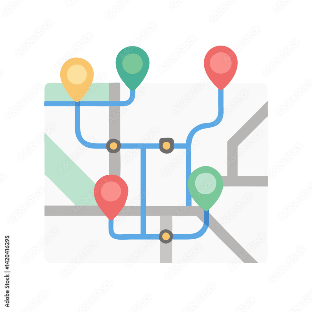 Poster colorful map with pins showing location and direction