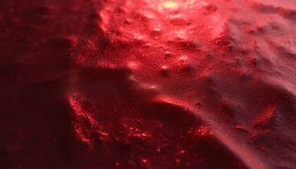 Abstract illustration. Dark red metallic surface, frosted glass effect, dark red shades, wavy foil, rain drops, water texture, semi-transparent, wet effect, closeup. Graphic resource for design,