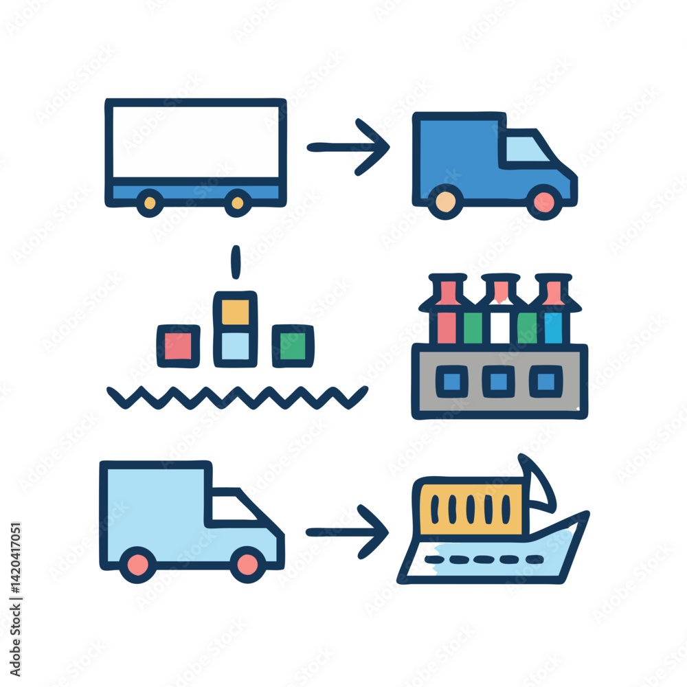 Poster global logistics and distribution icon set for delivery system