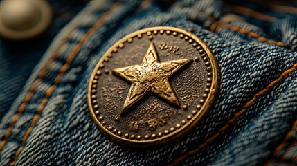 Close-Up of Coin Resting on Denim Fabric