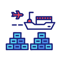 Global Logistics, Transportation Icon with Shipping, Cargo, and Flight