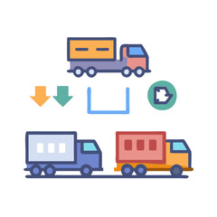Recycling Process with Trucks and Arrows Icon Vector