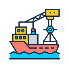 Cargo ship illustration in flat design on black