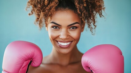 Happy Smiling Woman Boxer Pink Gloves Fitness Sport Training Strong Powerful Female Athlete Active Lifestyle Portrait Background Studio Shot girl girl