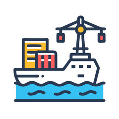 Cargo ship vector illustration with shipping container and crane