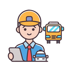 Truck driver icon with digital tablet on black background