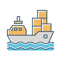 Cargo ship icon with containers on blue waves