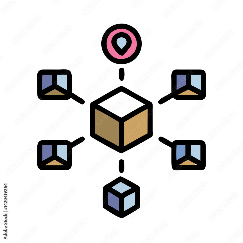 Poster decentralized network connection with centralized location point icon