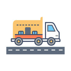 Delivery Truck Icon Driving on a Road Isolated