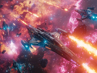An epic space battle detailed spaceships firing