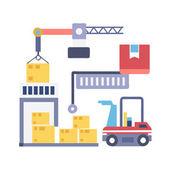 Colorful Illustration of Logistics and Warehouse Operations Elements