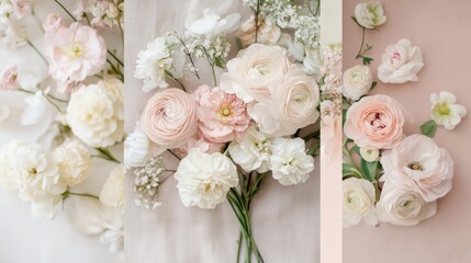 A delicate floral color palette with soft pinks, creamy whites, and deep green stems --ar 16:9 --v 6.1 Job ID: e185db96-2c37-4863-8772-6e3b5a582ca1