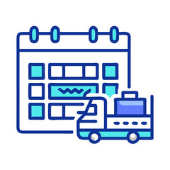 Delivery schedule icon with calendar and truck, vector
