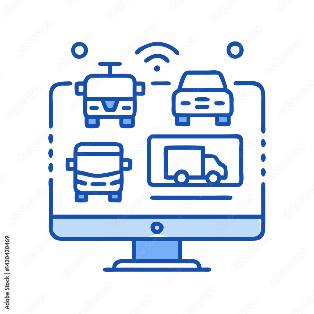 Poster autonomous vehicle monitoring on computer screen with wifi symbol