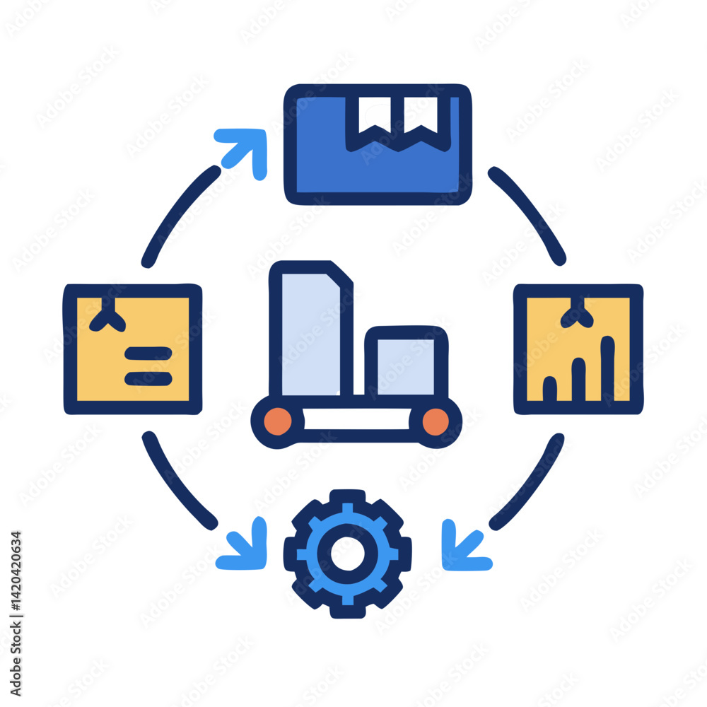 Poster automated supply chain and logistics icon with circular arrows
