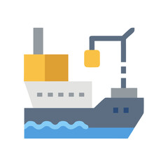 Cargo Ship Vector Image with Crane on Black Background