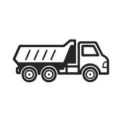Dump Truck Outline Icon on Black Background