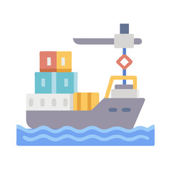 Cargo Ship with Containers Flat Vector Graphic Image