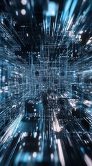 Abstract digital network design highlighting data flow.