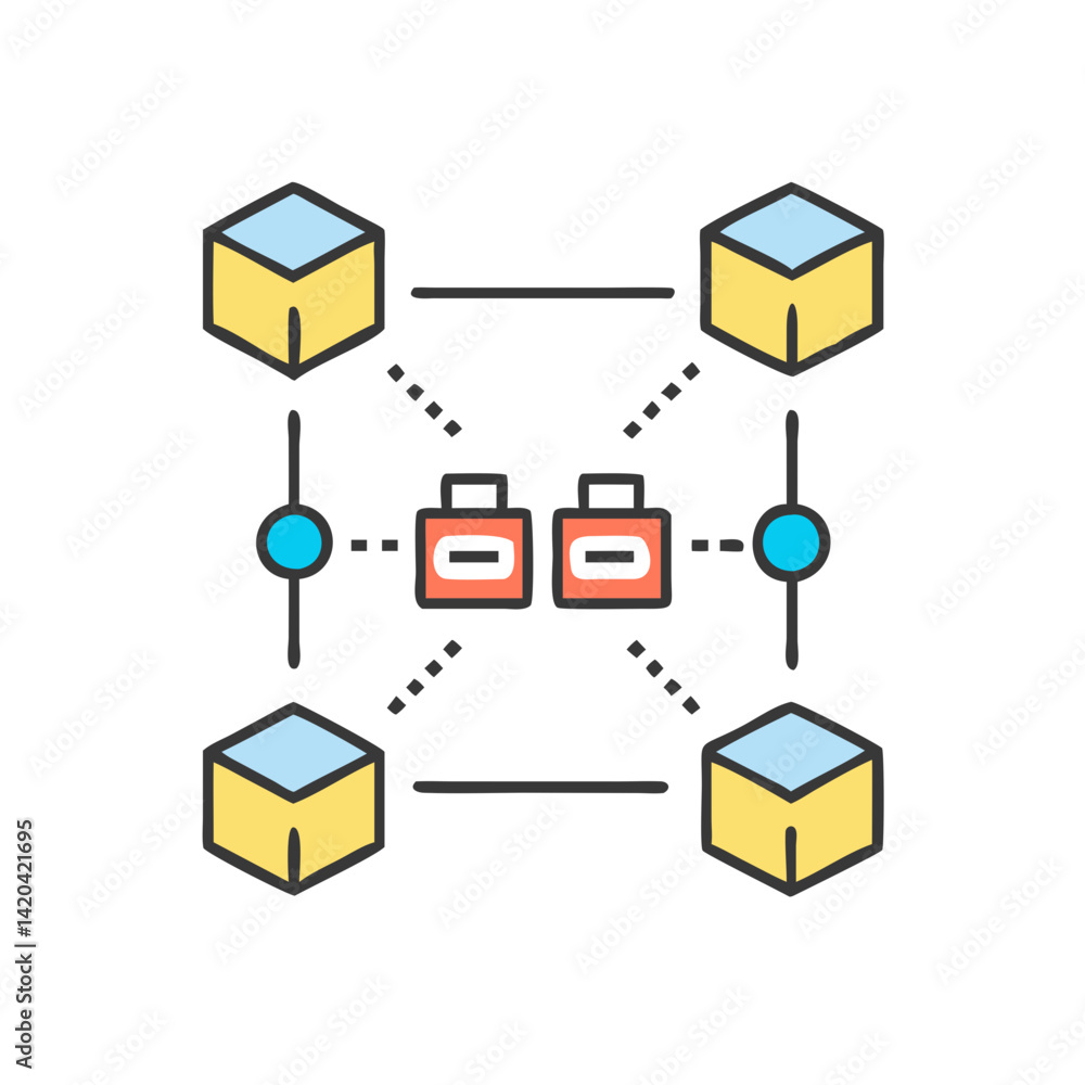 Poster blockchain network connected blocks with central data servers
