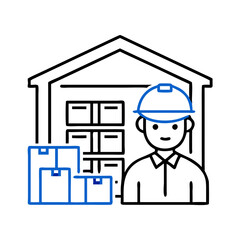 Outlined delivery boxes with workers helmet on black