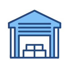 Blue outline warehouse filled with cardboard box vector