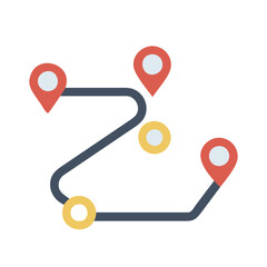 Route Navigation with Red Pins on Black Background