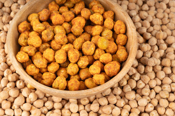 Roasted chickpeas, leblebi pile, spicy fried chana, crispy chick peas with mint and spices, east snack