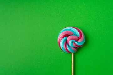 Color lollipop, spiral candy on stick, colorful striped lollypop, round fruit caramel, circle...
