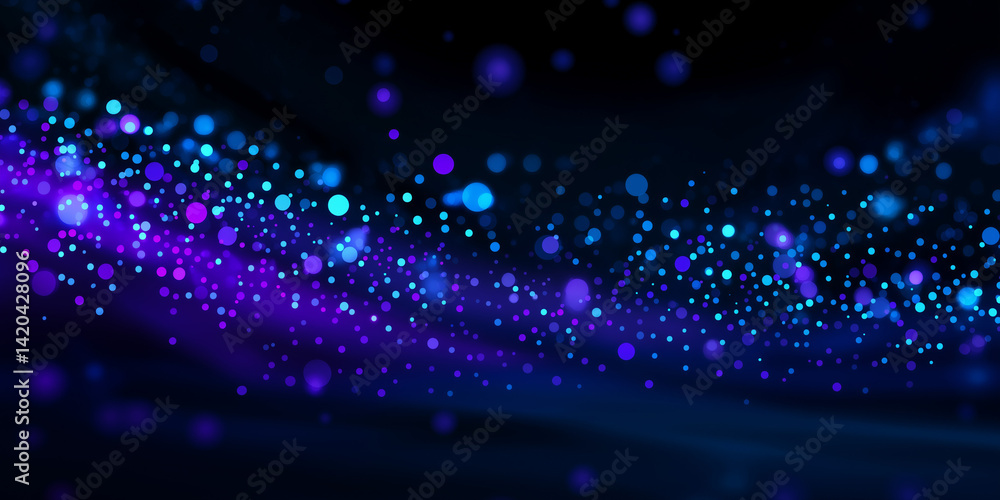 Aufkleber dynamic wave of glowing bokeh dots in blue and purple on a dark abstract background