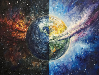 Dividing Earth in the cosmos conceptual illustration