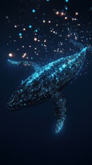 Fototapeta premium Digital whale, illuminated in deep ocean depths.