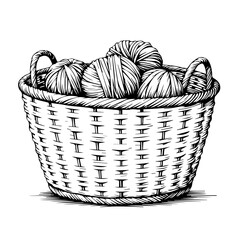 Fototapeta premium Yarn Balls in a Hand-Woven Basket Illustration 